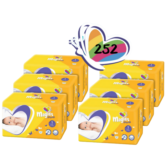Caja de Pañales Magics Baby EasySoft Talla 1 (2-5Kg). 252Unds